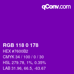 カラーコード: RGB 118 0 178 | qconv.com