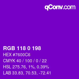 Color code: RGB 118 0 198 | qconv.com