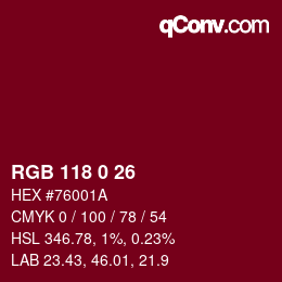 Color code: RGB 118 0 26 | qconv.com