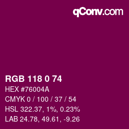 Color code: RGB 118 0 74 | qconv.com