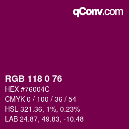 Color code: RGB 118 0 76 | qconv.com