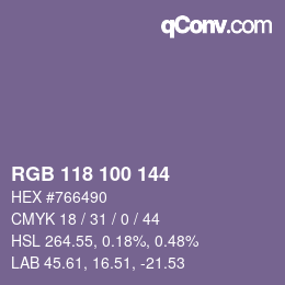 Código de color: RGB 118 100 144 | qconv.com