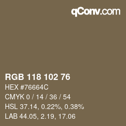 Color code: RGB 118 102 76 | qconv.com