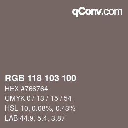 Color code: RGB 118 103 100 | qconv.com