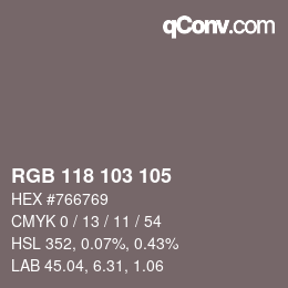 カラーコード: RGB 118 103 105 | qconv.com
