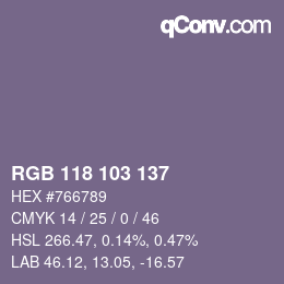 颜色代码: RGB 118 103 137 | qconv.com