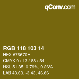 Color code: RGB 118 103 14 | qconv.com