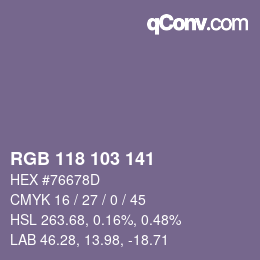 Color code: RGB 118 103 141 | qconv.com