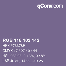 Color code: RGB 118 103 142 | qconv.com