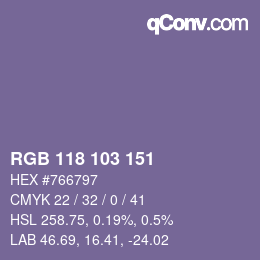 Color code: RGB 118 103 151 | qconv.com