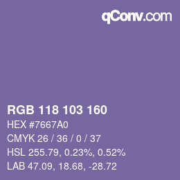 Color code: RGB 118 103 160 | qconv.com