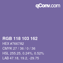 Farbcode: RGB 118 103 162 | qconv.com