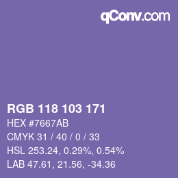 Color code: RGB 118 103 171 | qconv.com