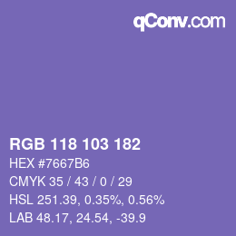 Color code: RGB 118 103 182 | qconv.com