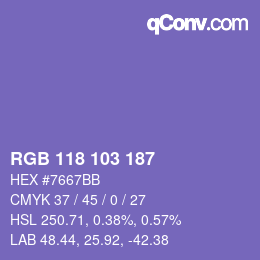 Color code: RGB 118 103 187 | qconv.com
