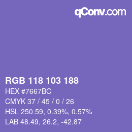Color code: RGB 118 103 188 | qconv.com