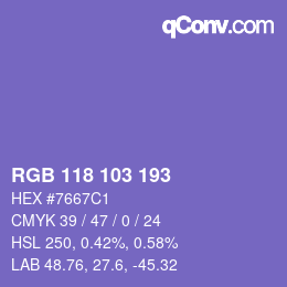 Color code: RGB 118 103 193 | qconv.com