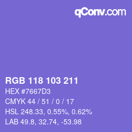 Color code: RGB 118 103 211 | qconv.com