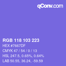 Color code: RGB 118 103 223 | qconv.com