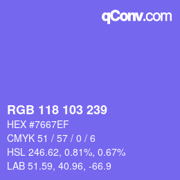 颜色代码: RGB 118 103 239 | qconv.com