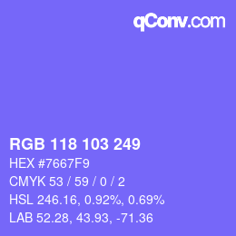 颜色代码: RGB 118 103 249 | qconv.com
