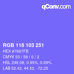 Color code: RGB 118 103 251 | qconv.com