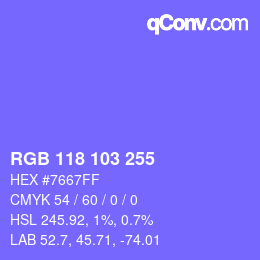 カラーコード: RGB 118 103 255 | qconv.com