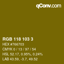 Farbcode: RGB 118 103 3 | qconv.com