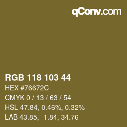 Color code: RGB 118 103 44 | qconv.com