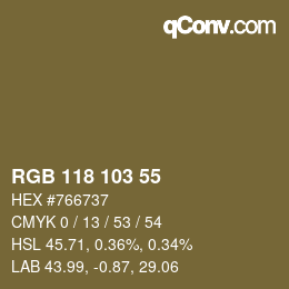 Color code: RGB 118 103 55 | qconv.com