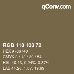 Color code: RGB 118 103 72 | qconv.com