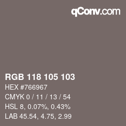 Color code: RGB 118 105 103 | qconv.com