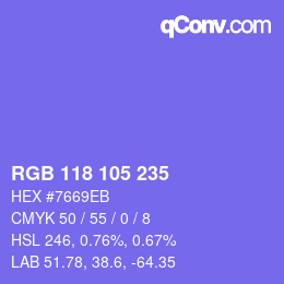 Color code: RGB 118 105 235 | qconv.com