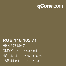 Código de color: RGB 118 105 71 | qconv.com