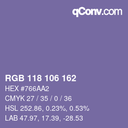Color code: RGB 118 106 162 | qconv.com
