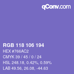 カラーコード: RGB 118 106 194 | qconv.com