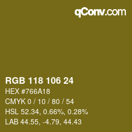 Color code: RGB 118 106 24 | qconv.com
