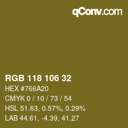 Color code: RGB 118 106 32 | qconv.com