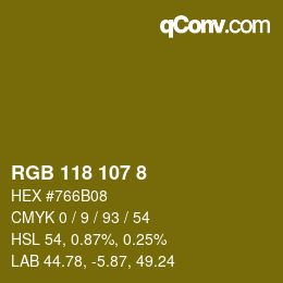 Color code: RGB 118 107 8 | qconv.com