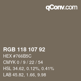 Código de color: RGB 118 107 92 | qconv.com