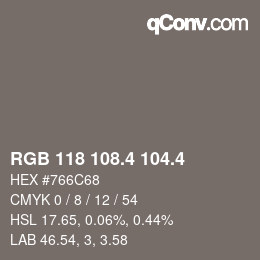 カラーコード: RGB 118 108.4 104.4 | qconv.com