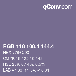 カラーコード: RGB 118 108.4 144.4 | qconv.com
