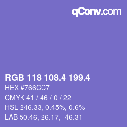 カラーコード: RGB 118 108.4 199.4 | qconv.com