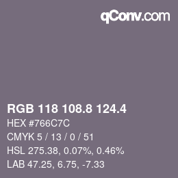 カラーコード: RGB 118 108.8 124.4 | qconv.com