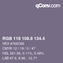 カラーコード: RGB 118 108.8 134.4 | qconv.com