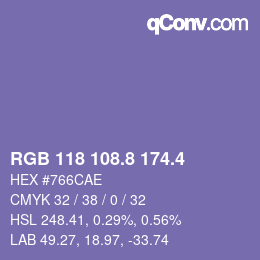 カラーコード: RGB 118 108.8 174.4 | qconv.com