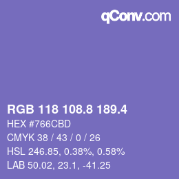 カラーコード: RGB 118 108.8 189.4 | qconv.com