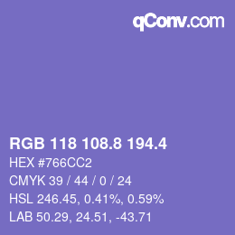カラーコード: RGB 118 108.8 194.4 | qconv.com