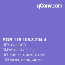 カラーコード: RGB 118 108.8 204.4 | qconv.com