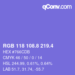 カラーコード: RGB 118 108.8 219.4 | qconv.com